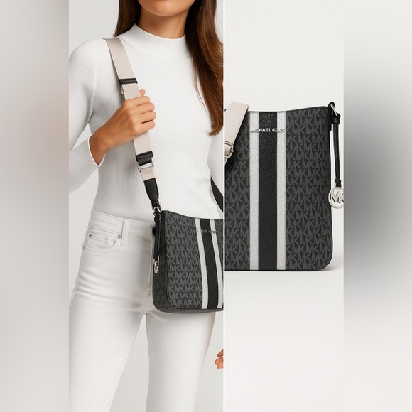 NWT Michael Kors Jet Set Travel Small Signature Logo and Metallic Messenger Bag - Picture 2 of 11